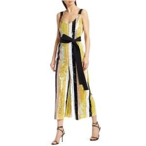 Staud XS Sequin Jumpsuit Puli Buttercup Striped Yellow/Black Party Disco Evening